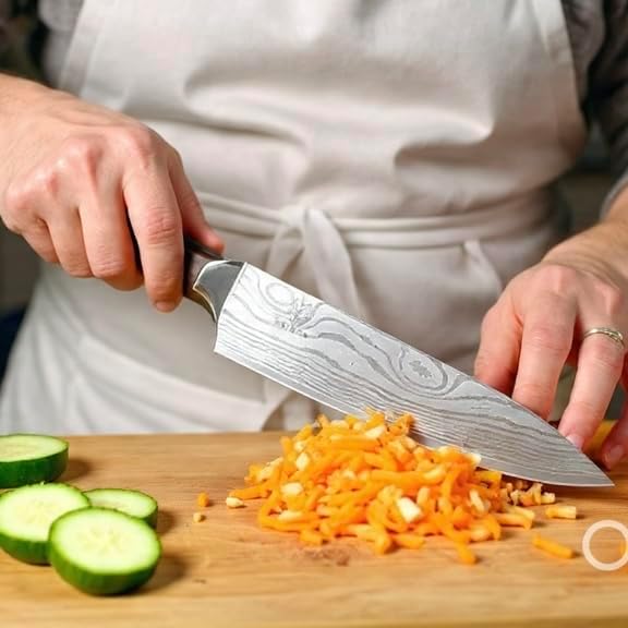 Japanese Chef Knife 8 Inch | High Carbon Stainless Steel Kitchen Knife | Ultra Sharp Damascus-Pattern Blade | Ergonomic Handle | Professional Cooking Knife for Meat, Fish & Vegetables | Gift