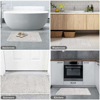 Yeaban Chenille Light Gray Bathroom Rug 20"x32", Non-Slip Rubber Backing