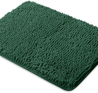 Yeaban Chenille Dark Green Bathroom Rug 24"x36", Non-Slip Rubber Backing