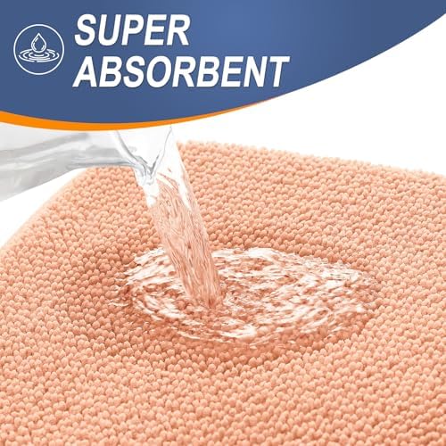 OLANLY Memory Foam Small Bathroom Rugs 24x16, Absorbent Bath Mat, Peach