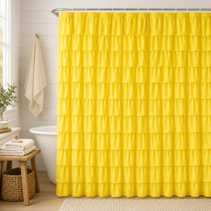Yellow Shower Curtain for Bathroom, 72 x 84, Soft Ruffled Edge Detailing