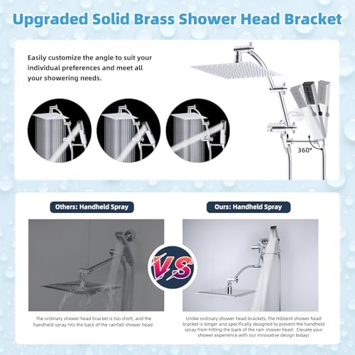 Hibbent All Metal CUPC Certified 8'' Rainfall Shower Head, Dual Shower Head Combo with 4 Handheld Sprays, High Pressure Shower Wand, 16'' Adjustable Extension Arm, 71'' Hose, Shower Holder, Chrome