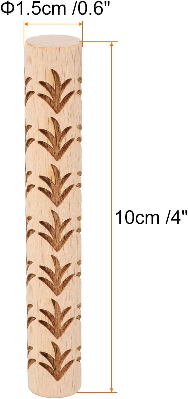 HARFINGTON Wood Clay Roller 4" Grass Pattern Rolling Pins Wood Rollers Pottery Tools Wood Grain Texture Rollers for Clay Baking Dough Playdough DIY