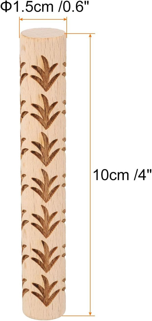HARFINGTON Wood Clay Roller 4" Grass Pattern Rolling Pins Wood Rollers Pottery Tools Wood Grain Texture Rollers for Clay Baking Dough Playdough DIY