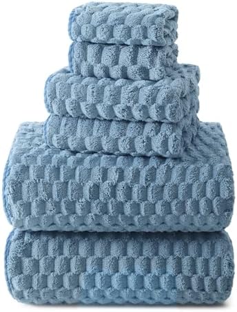 REDKISS Blue Microfiber Towels Set 6 Pack - 35x70 Inches Oversized Bath Sheets, Extra Large Bath Towels, Super Soft Quick Dry Lint Free Absorbent Waffle Microfiber Shower Towels