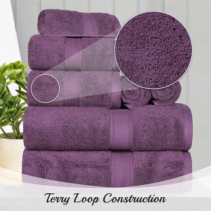 SUPERIOR Egyptian Cotton Ultra Plush & Absorbent, 8 Piece Set, Plum