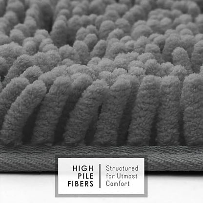 Hearth & Harbor Bathroom Rugs, Chenille Bath Mat - Machine Washable Bath Mats for Bathroom Non-Slip Backing Rubber, Quick Dry Bathroom Mat - Grey 24x36
