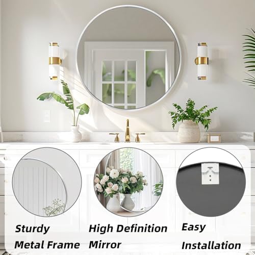 Round Mirror 30 inch Silver, Circle Mirror, Brushed Nickel, Chrome