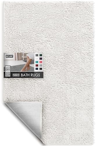 Hearth & Harbor Bathroom Rugs, Chenille Bath Mat - Machine Washable Bath Mats for Bathroom Non-Slip Backing Rubber, Quick Dry Bathroom Mat - Off-White Bath Rug, 26x44