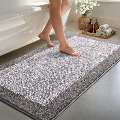70x24 Bathroom Rugs Non Slip Washable, Soft Absorbent Bath Mat Light Grey
