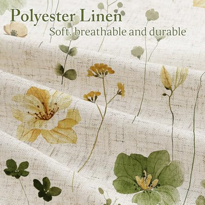 Gibelle OliveGreen Linen Watercolor Floral Fabric Shower Curtain, 72x72