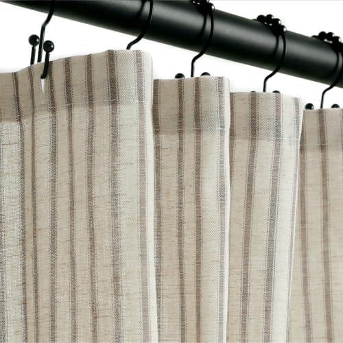 Farmhouse Striped Shower Curtain - Extra Long 72x84 Inches, Linen Blend Fabric, Breathable & Machine Washable, Rustic Taupe for Bathroom Decor (Hooks/Liner Not Included)