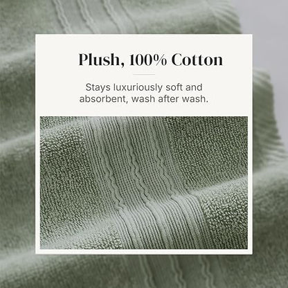 Modern Threads 6 Piece Bath Towel Set – Bathroom Set with 2 Bath Towels, 2 Hand Towels, and 2 Wash Cloths – 100% Cotton, Super Absorbent & Extra Soft – Reversible Floral Trail (Sage Green)