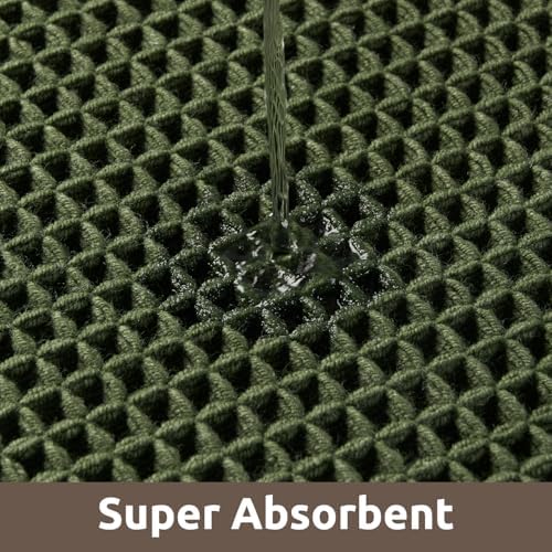 AMOAMI Waffle Bathroom Runner Rugs, Long Bath Mat Non Slip 24x48 Dark Green