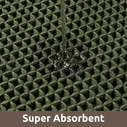AMOAMI Waffle Bathroom Runner Rugs, Long Bath Mat Non Slip 24x48 Dark Green