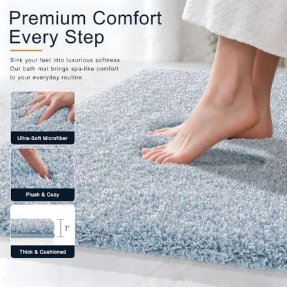 OLANLY Microfiber Bathroom Rugs 70x24, Quick Dry Mat, Airy Blue and White