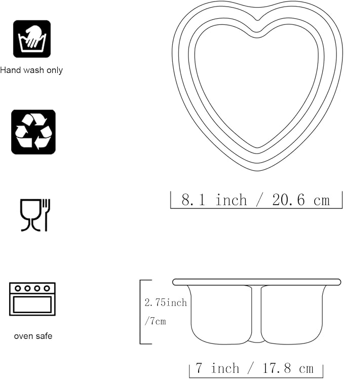 7 x 3 Inch Heart Shaped Cake Pans Set of 2, Aluminum Heart Cake Tin, Baking Cake Pan for Wedding, Party, Family Occasions, Chocolate, Bread. (Heart, 7 × 3 Inch Heart Cake Pan)