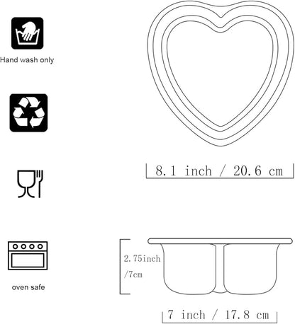 7 x 3 Inch Heart Shaped Cake Pans Set of 2, Aluminum Heart Cake Tin, Baking Cake Pan for Wedding, Party, Family Occasions, Chocolate, Bread. (Heart, 7 × 3 Inch Heart Cake Pan)