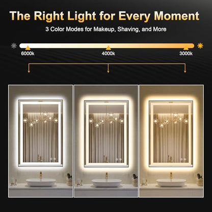 LED Bathroom Mirror with Light, 24x36 Vanity Mirror for Wall with Frame