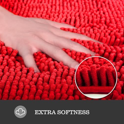 Yeaban Chenille Red Bathroom Rug 17"x24", Non-Slip Rubber Backing