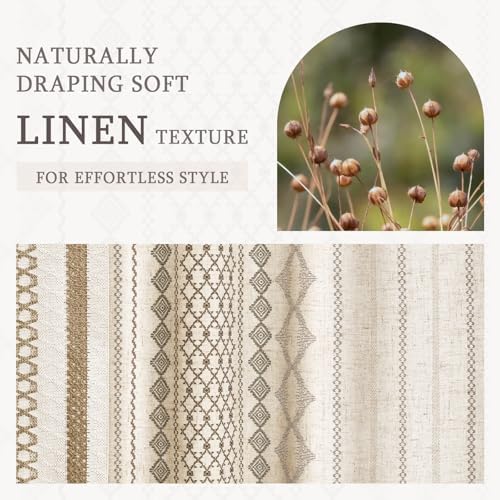 Natural Linen Boho Shower Curtain,72" W x 96" L