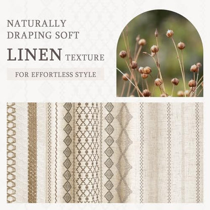 Natural Linen Boho Shower Curtain,72" W x 96" L