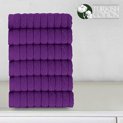 Elegant Comfort 100% Turkish Cotton Corduroy Ribbed Luxury Washcloths 6 Pack Soft 13 x 13 Inch - Higly Absorbent, Durable, Quick Dry, Spa Premium Hotel Quality for Bathroom or Travel, Purple