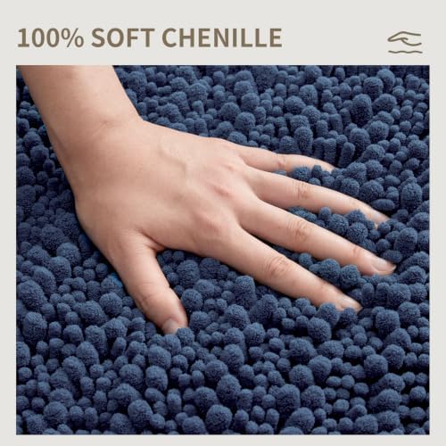 Bathroom Rugs Non Slip Washable, Extra Thick Soft Chenille Absorbent Bath Mat, High Density Barrier Non Slip Backing, Quick Dry Plush Shaggy Floor Carpet for Tub&Shower 24x17, Blue