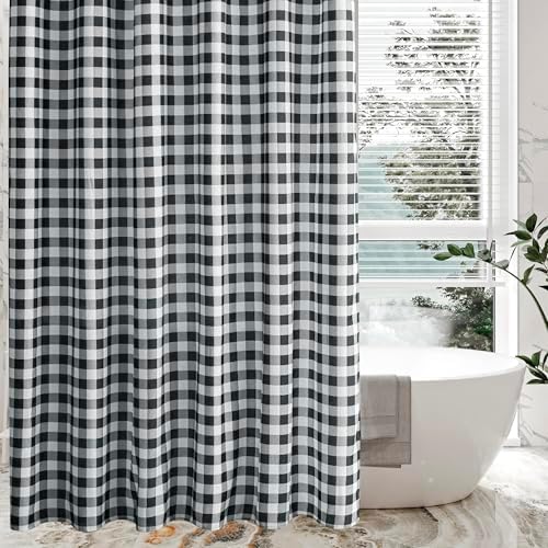 Fabric Shower Curtain-Black & White Farmhouse Shower Curtains for Bathroom