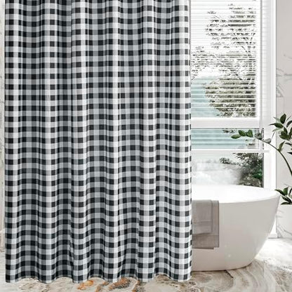 Fabric Shower Curtain-Black & White Farmhouse Shower Curtains for Bathroom