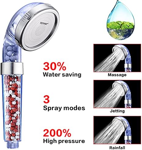 NOSAME Shower Head, Filter Filtration High Pressure Water Saving 3 Mode Function Spray Handheld Showerheads for Dry Skin & Hair