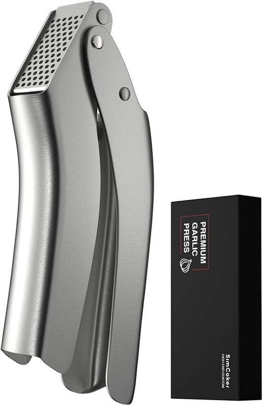 Garlic Press Stainless Steel, No-Peel Garlic Press with Ergonomic Handle, 270° Flip for Easy Cleaning, Dishwasher Safe, Heavy Duty 304 Garlic Crusher