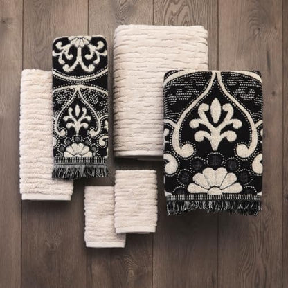 SKL Home CloudSoft/Amherst Medallion Bath Towel Set-6pc, Oatmeal/Black