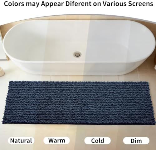 Disolla Blue Bathroom Runner Rug 24x70 Inch - Extra Long Chenille Bath Mat, Luxury Shaggy Plush Absorbent Rug, Non-Slip Large Runner for Floor and Laundry Room