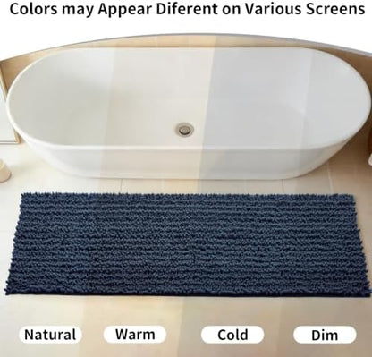 Disolla Blue Bathroom Runner Rug 24x55 Inch - Long Chenille Bath Mat, Extra Soft Shaggy Plush Absorbent Runner, Non-Slip Washable Rug for Tub, Bedside and Kitchen
