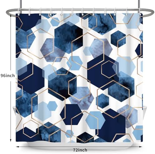 deFouliao Blue Shower Curtain Navy Blue Modern Abstract Geometric Grid Bathroom Curtain Sets for Bathtub Home Decor, Waterproof Fabric Washable with Hooks, 72x96 Inch