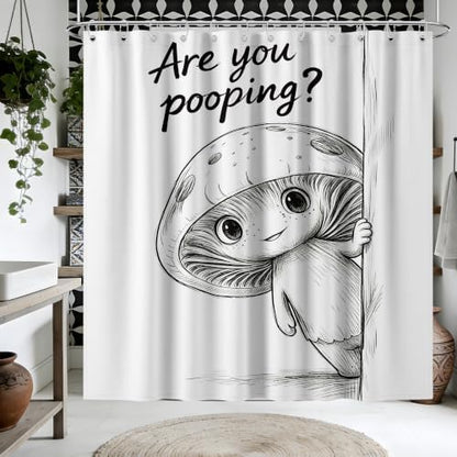 Extra Tall Shower Curtain XL Black and White Mushroom, 70 x 96 Inchs