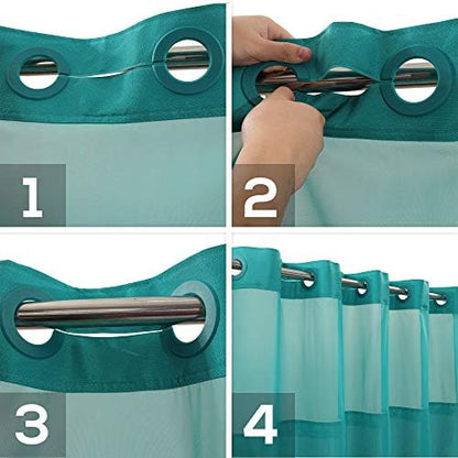 River Dream No Hook Shower Curtain with Snap-in Liner Set, Teal, 71x74