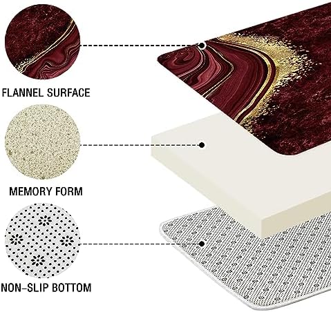 Gibelle 4 Pcs Luxury Marble Shower Curtain Set with Non-Slip Rugs, Toilet Lid Cover and Bath Mat, Gold Foil Red Bathroom Decor Set with Shower Curtain and Rugs and Accessories