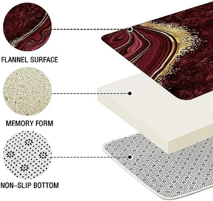 Gibelle 4 Pcs Luxury Marble Shower Curtain Set with Non-Slip Rugs, Toilet Lid Cover and Bath Mat, Gold Foil Red Bathroom Decor Set with Shower Curtain and Rugs and Accessories