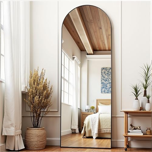 Dewfig Arched Full Length Mirror, 57"X20" Large Full Body Mirror, Black