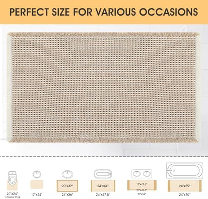 IM HOME Waffle Bath Mat Brown & Cream 36"x24", Boho Woven Modern Bath Mat Rugs, Absorbent Non Slip Bathroom Rugs, Soft Washable Bath Rugs with Tassels for Bedroom, Kitchen, Shower, Tub