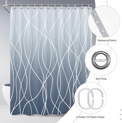 Striped Shower Curtain for Bathroom, Ombre Blue, 72" W x 84" L