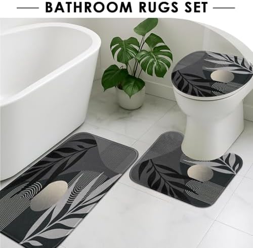 Bathroom Set with Shower Curtain and Rug 4 Pcs Mid Century Abstract