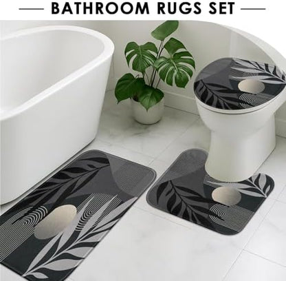 Bathroom Set with Shower Curtain and Rug 4 Pcs Mid Century Abstract