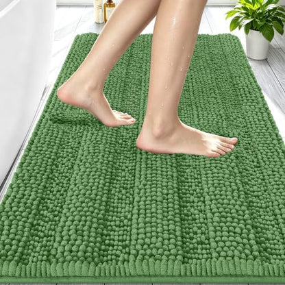 Smiry Thick Small Chenille Bathroom Rugs 24x16, Soft Bath Mat, Olive Green