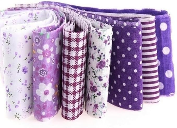 7Pcs Top Purple Cotton Craft Fabric Bundle Squares Patchwork DIY Sewing Scrapbooking Quilting Floral Dot Pattern Craft and Hobby Fabric, Arts, Crafts and Sewing 10" x 10" (25cm x 25cm)
