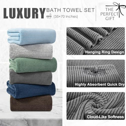 8-Piece Premium Towel Set for Bathroom|2 Oversized Large Bath Sheet,2 Hand Towels,4 Washcloths|Soft Cozy Highly Absorbent Fast Dry Microfiber Towel Set for Hotel,Bathroom Essentials,Dark Grey