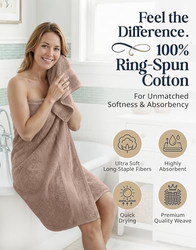 LANE LINEN Bath Towel Set Quick Dry 100% Cotton 6 Piece Soft - Taupe