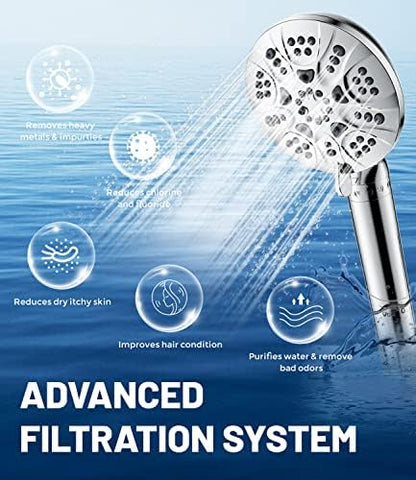 HOPOPRO 6-Setting High Pressure Handheld Shower Head with Filter, Chrome